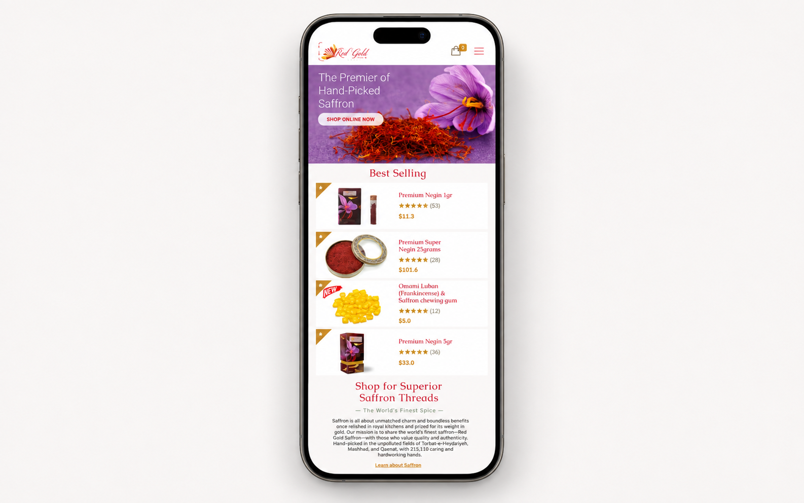 Mobile view of the homepage